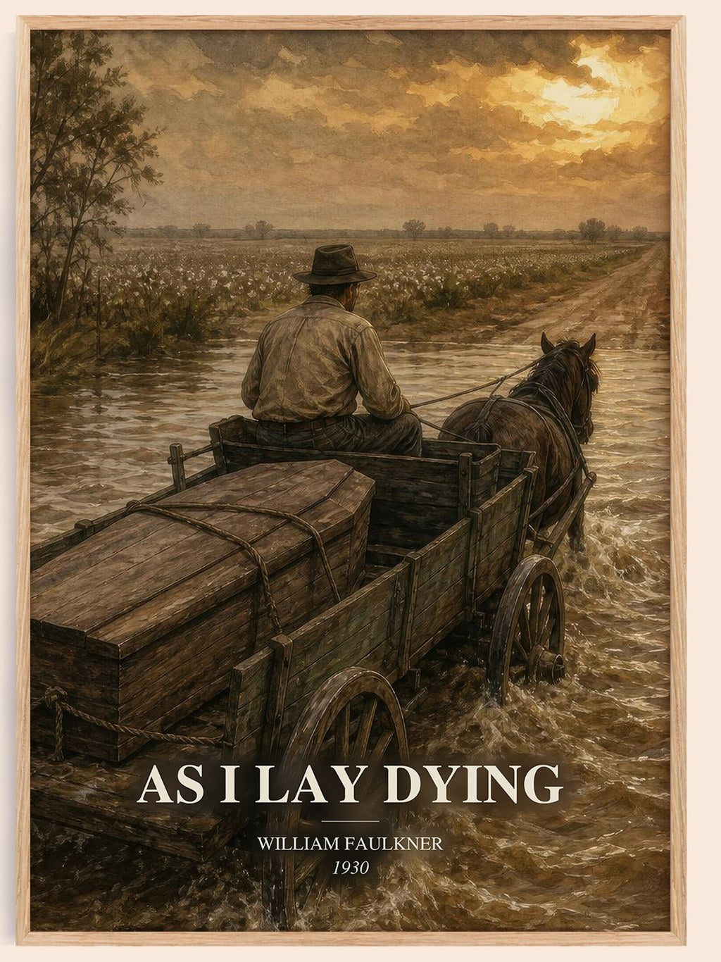 As I Lay Dying watercolour book poster by William Faulkner – framed literary art print