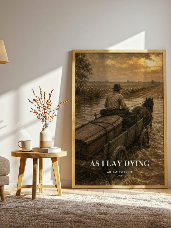 As I Lay Dying watercolour print in frame leaning in hallway – literary fiction wall art
