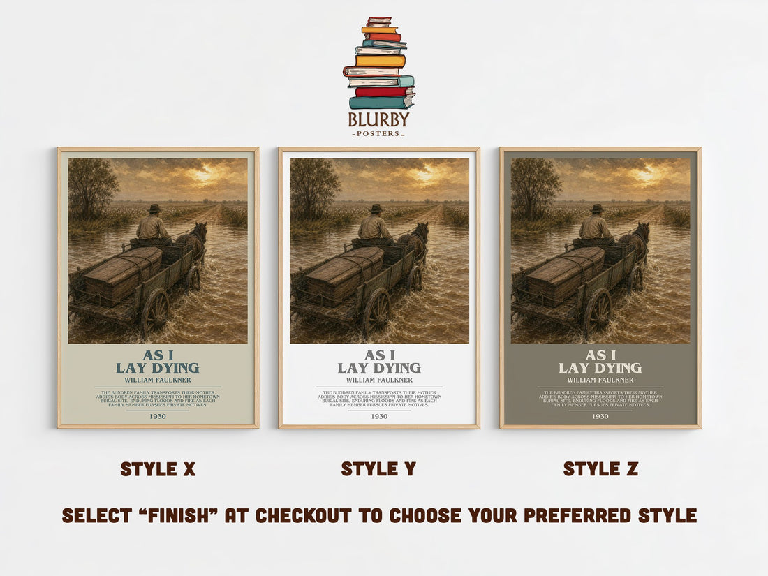 As I Lay Dying bookish print in frame leaning in hallway – literary fiction wall art (mockup)