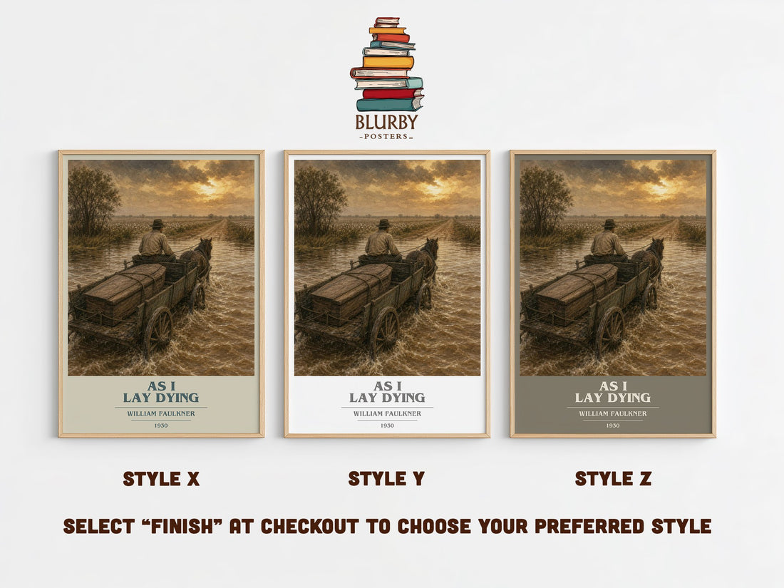 As I Lay Dying book cover print in frame leaning in hallway – literary fiction wall art (mockup)