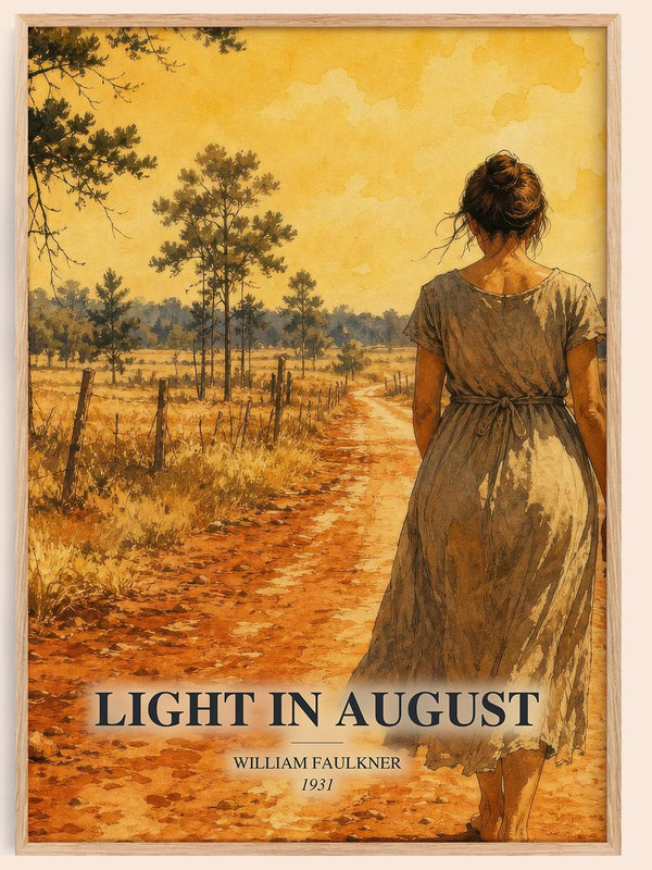 Light in August watercolour book poster by William Faulkner – framed literary art print