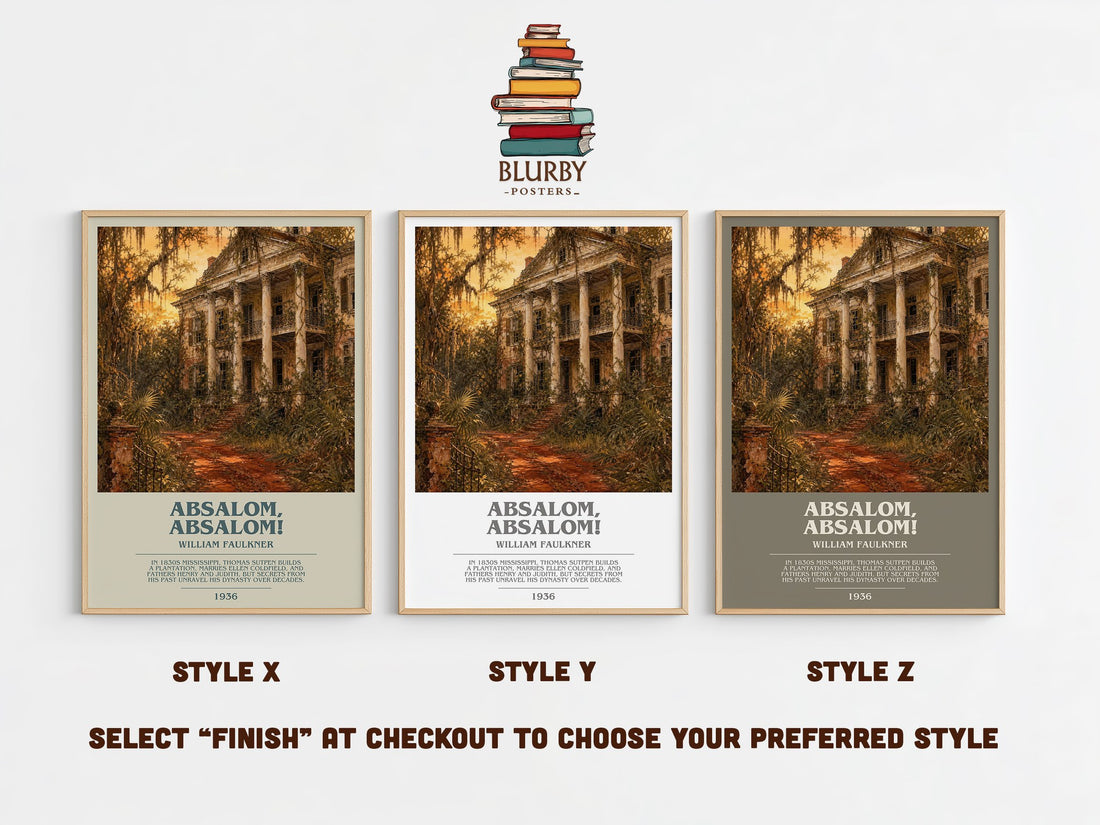 Absalom, Absalom! bookish print in frame leaning in hallway – gothic wall art (mockup)