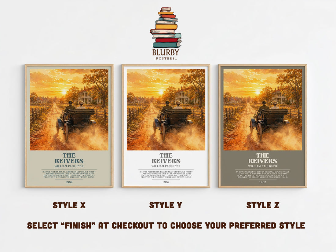 The Reivers bookish print in frame leaning in hallway – literary fiction wall art (mockup)