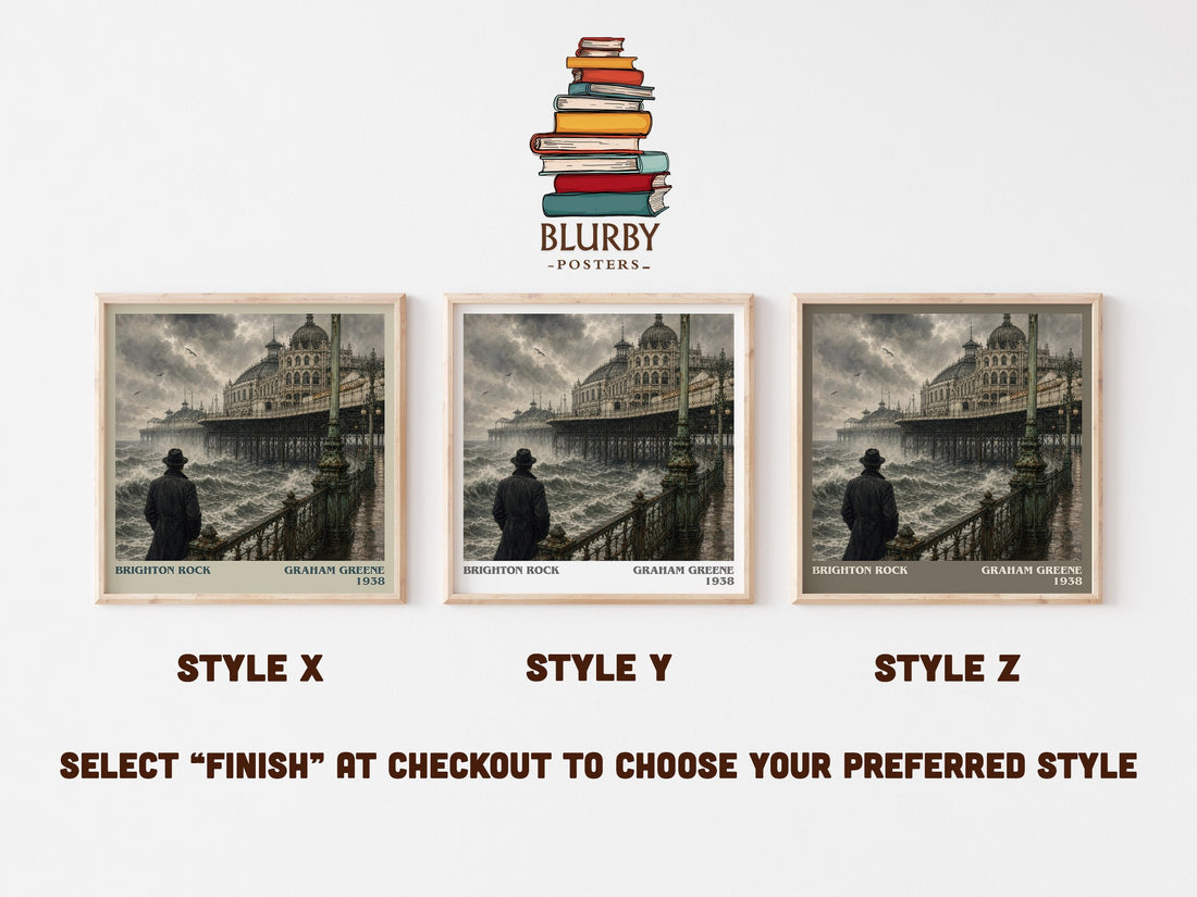 Brighton Rock literary print in frame leaning in hallway – crime wall art (mockup)