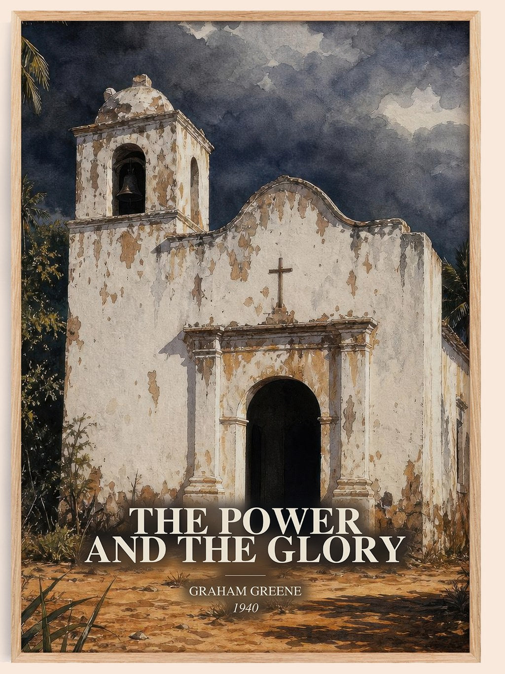 The Power and the Glory watercolour book poster by Graham Greene – framed literary art print