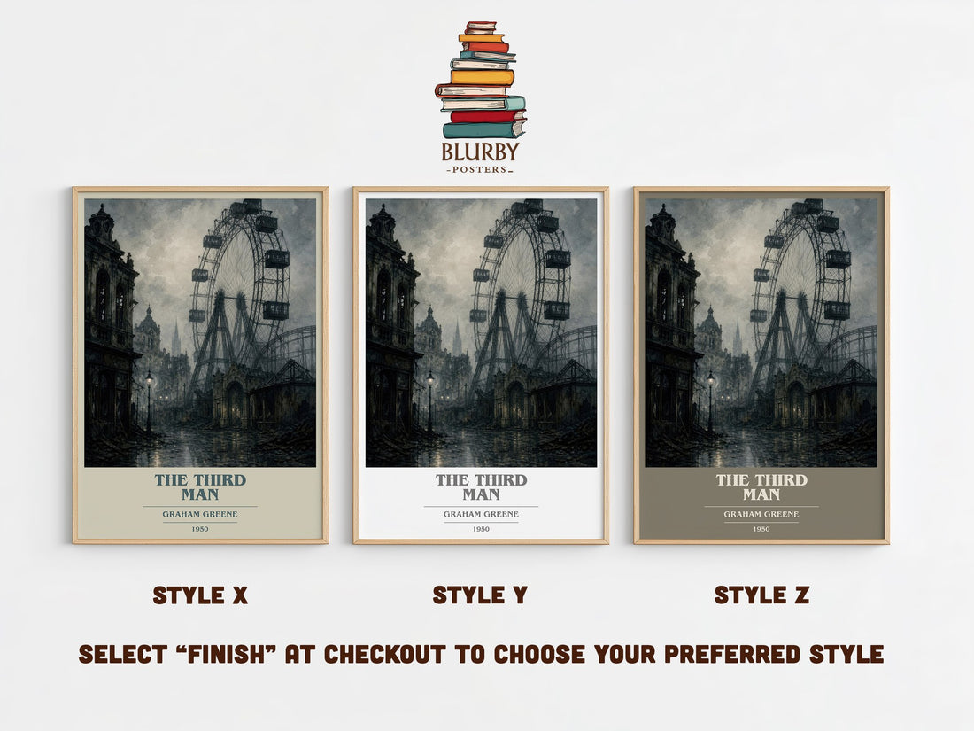 The Third Man book cover print in frame leaning in hallway – thriller wall art (mockup)