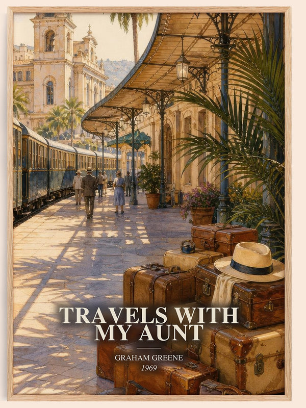 Travels with My Aunt watercolour book poster by Graham Greene – framed literary art print