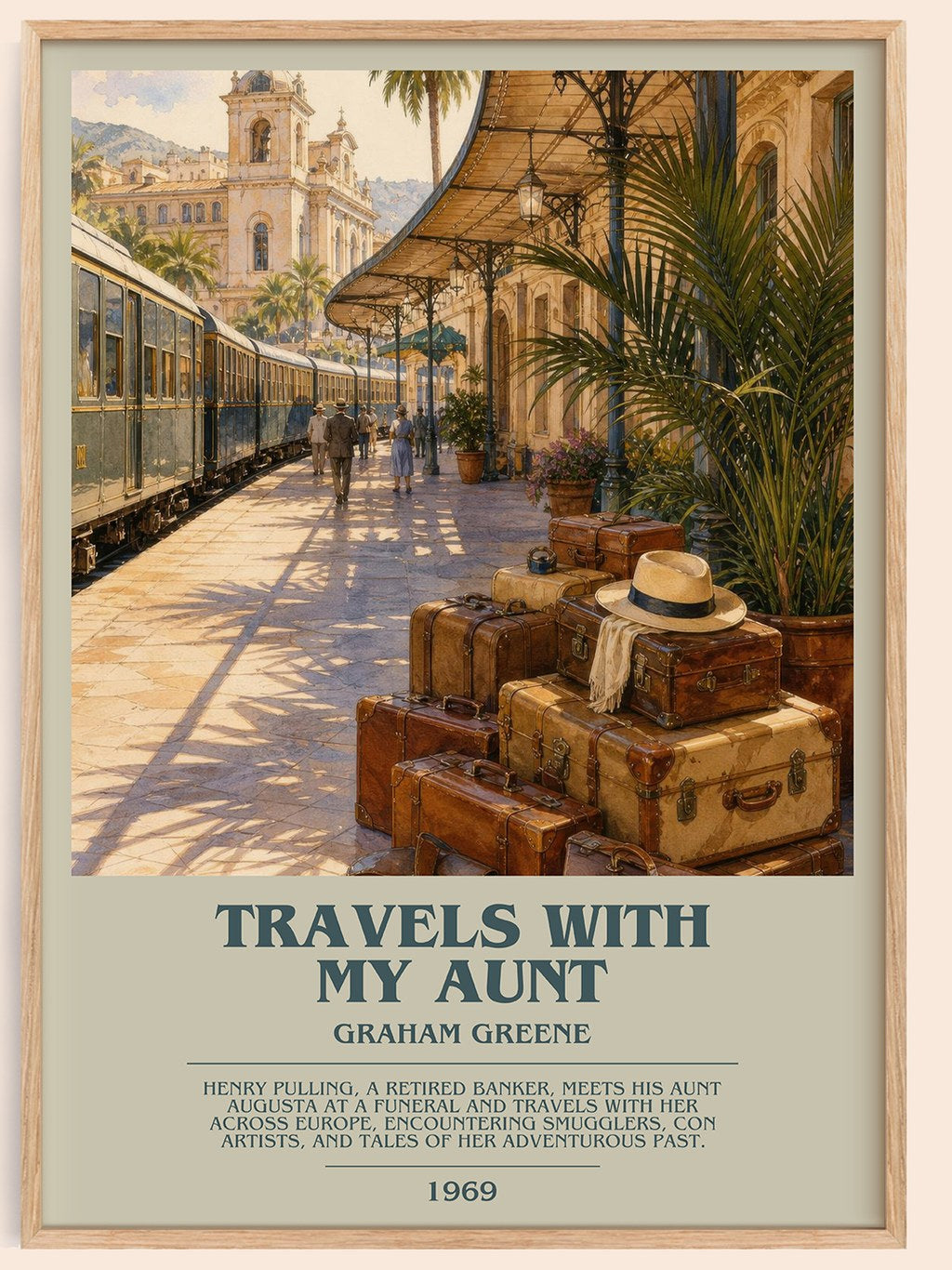 Travels with My Aunt bookish book poster by Graham Greene – framed literary art print