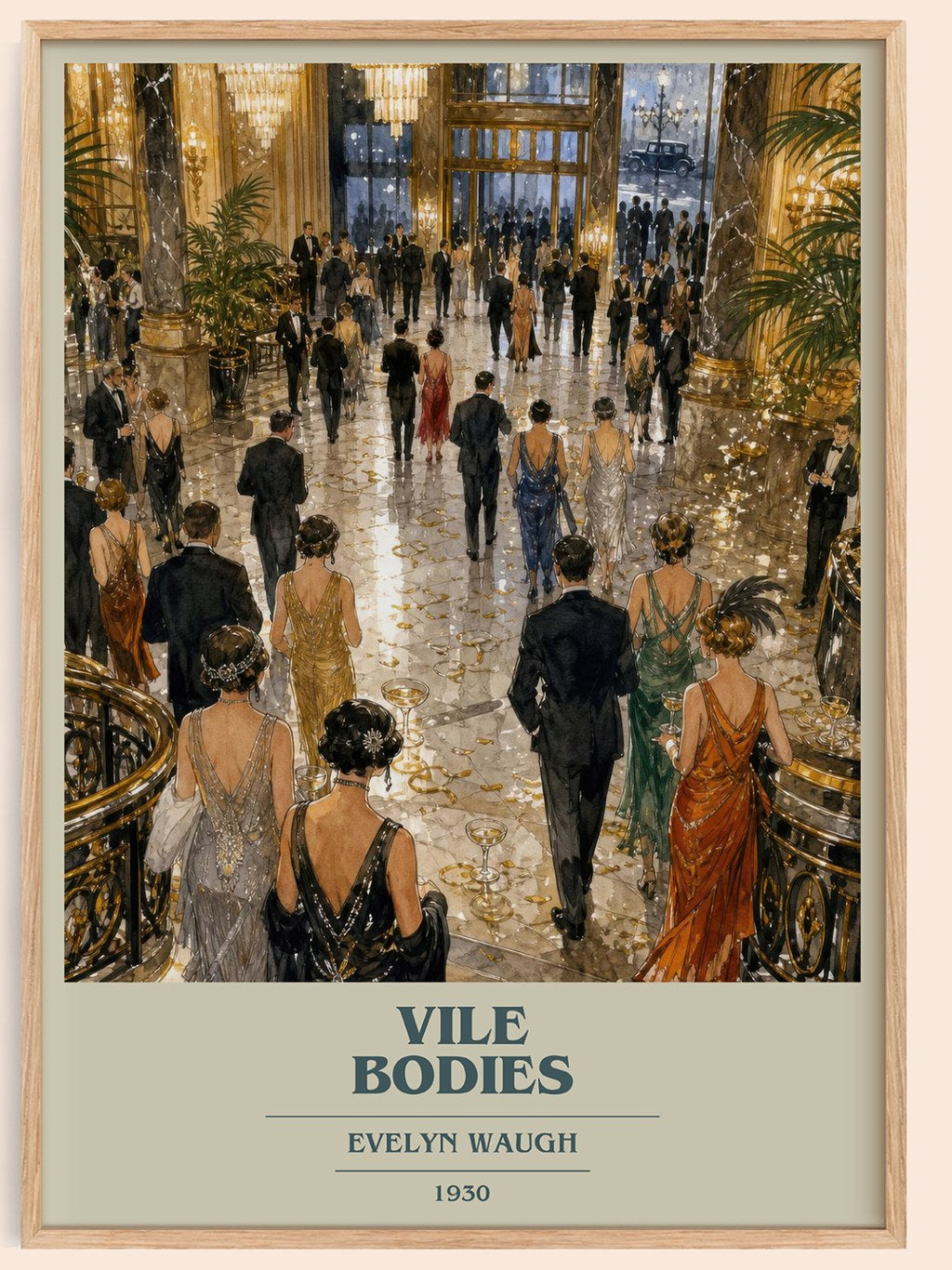 Vile Bodies book cover book poster by Evelyn Waugh – framed literary art print