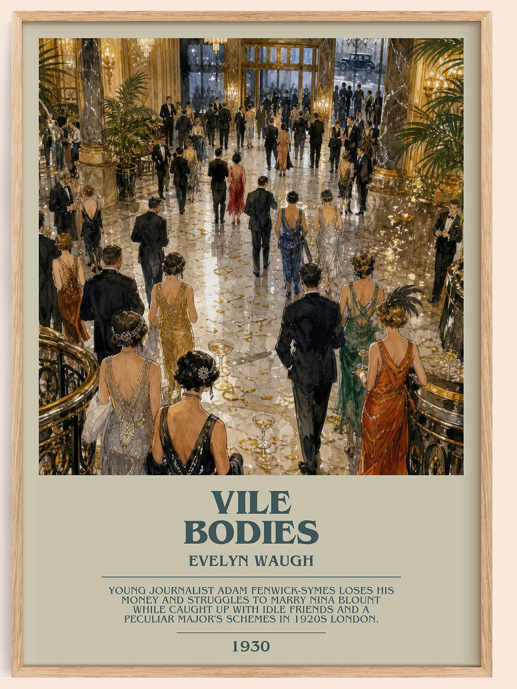 Vile Bodies bookish book poster by Evelyn Waugh – framed literary art print