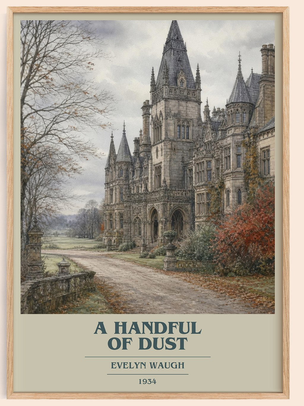 A Handful of Dust book cover book poster by Evelyn Waugh – framed literary art print