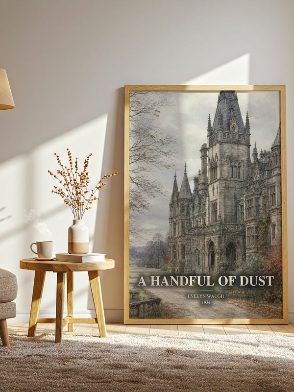 A Handful of Dust watercolour print in frame leaning in hallway – satire wall art