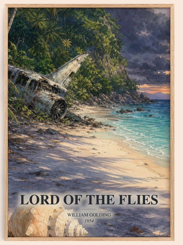Lord of the Flies watercolour book poster by William Golding – framed literary art print