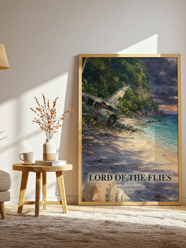 Lord of the Flies watercolour print in frame leaning in hallway – classic literature wall art