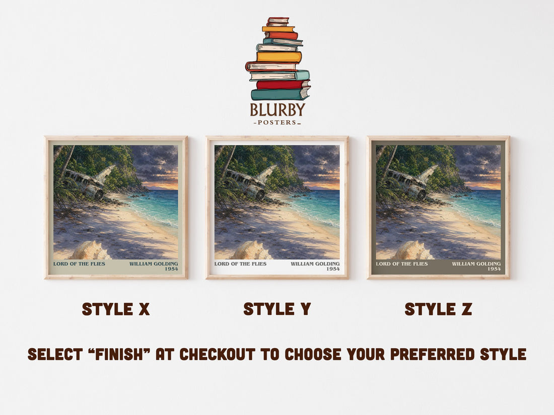 Lord of the Flies literary print in frame leaning in hallway – classic literature wall art (mockup)
