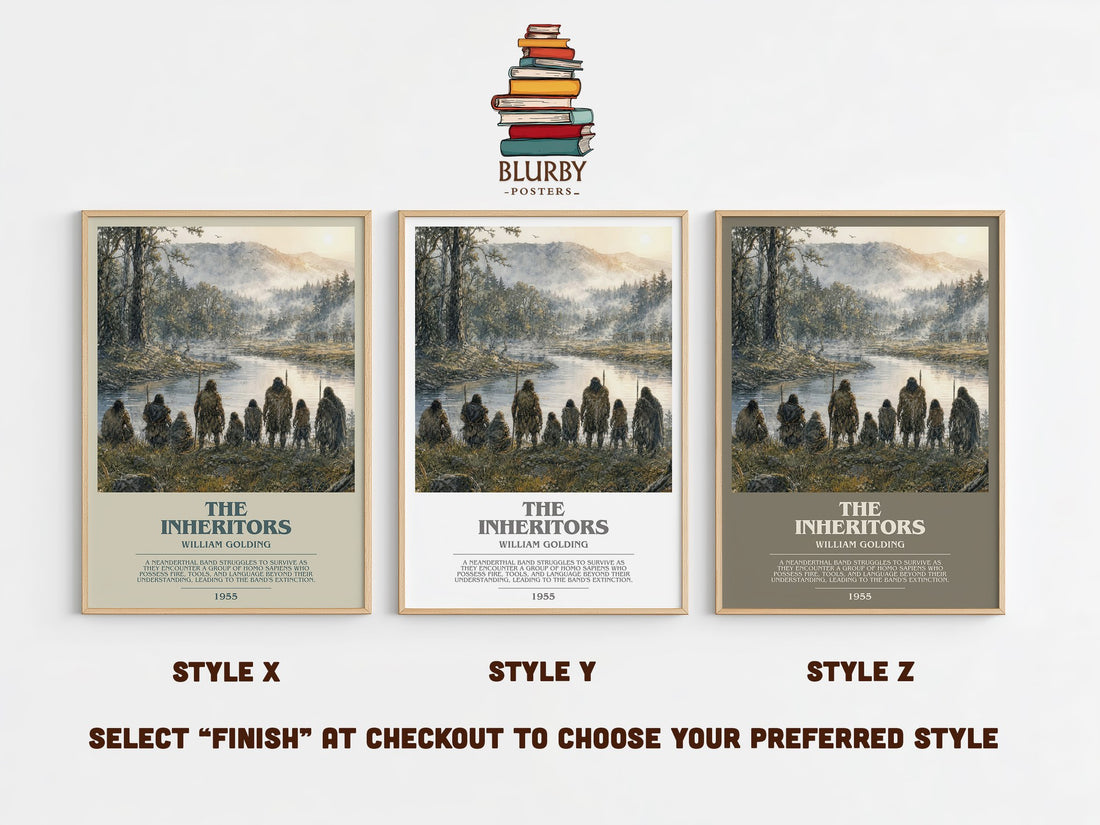 The Inheritors bookish print in frame leaning in hallway – literary fiction wall art (mockup)
