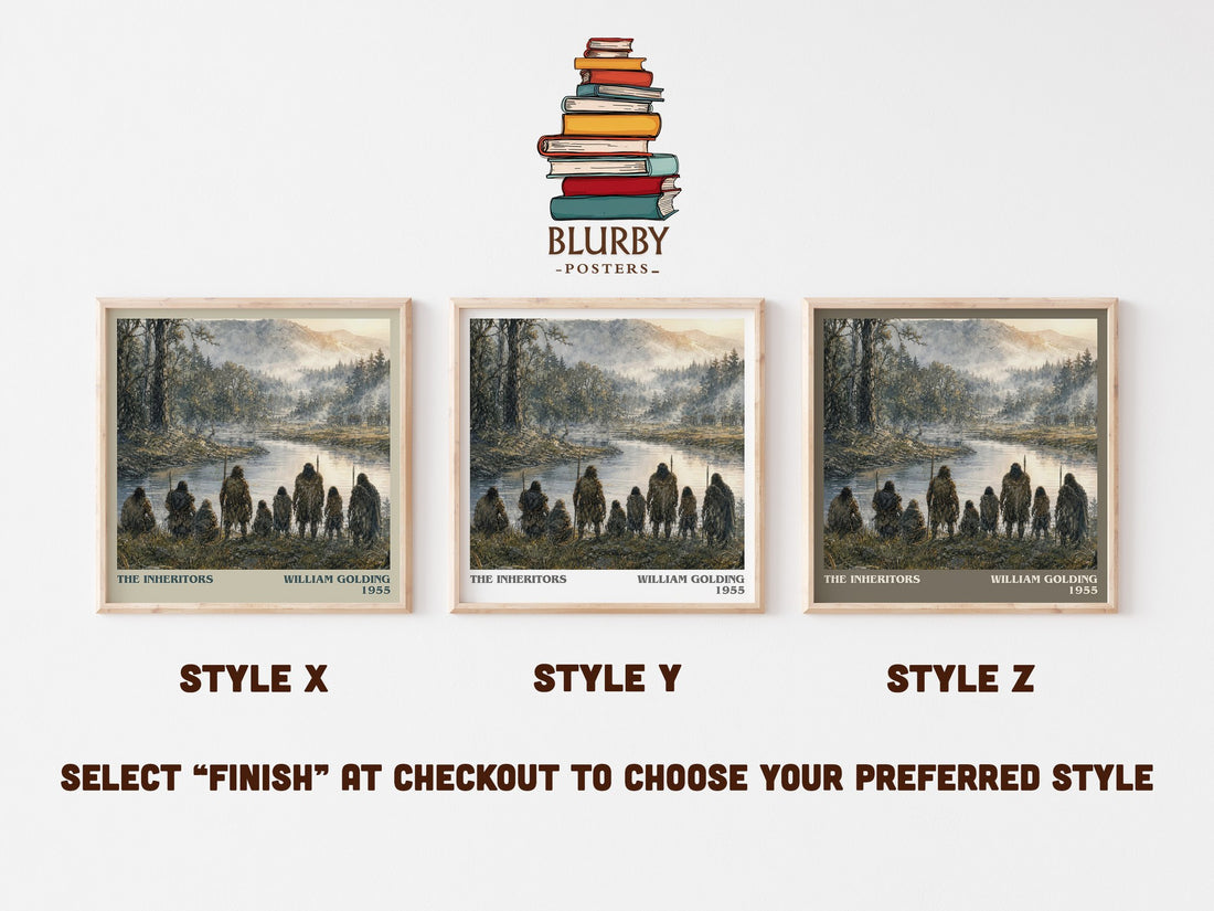 The Inheritors literary print in frame leaning in hallway – literary fiction wall art (mockup)