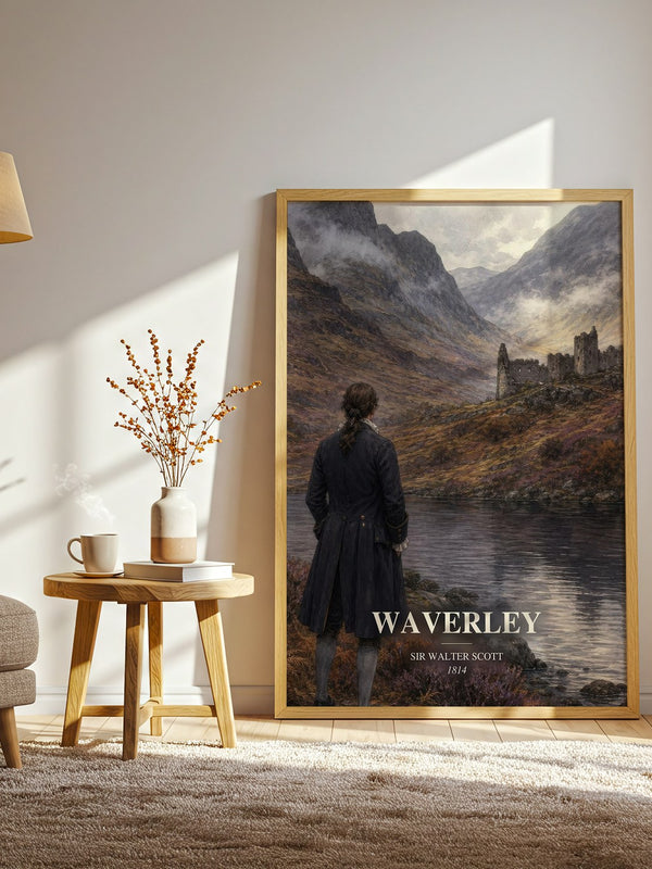 Waverley watercolour print in frame leaning in hallway – historical fiction wall art