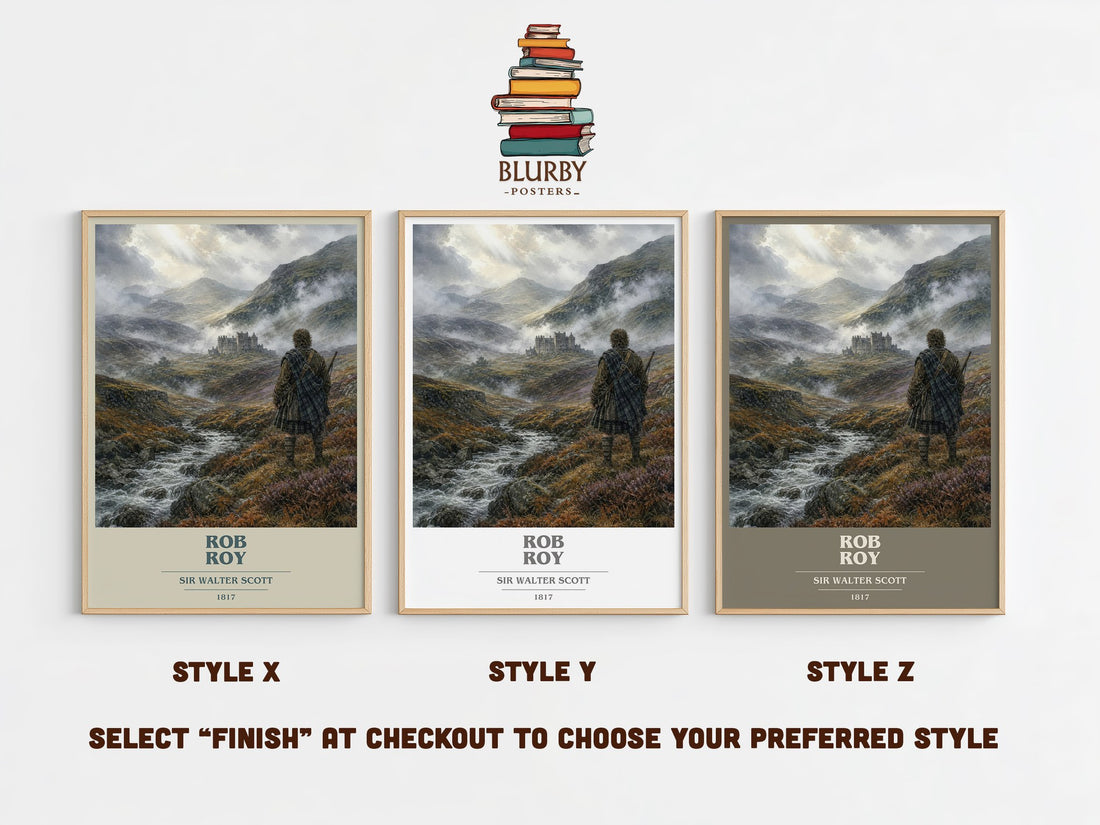 Rob Roy book cover print in frame leaning in hallway – historical fiction wall art (mockup)