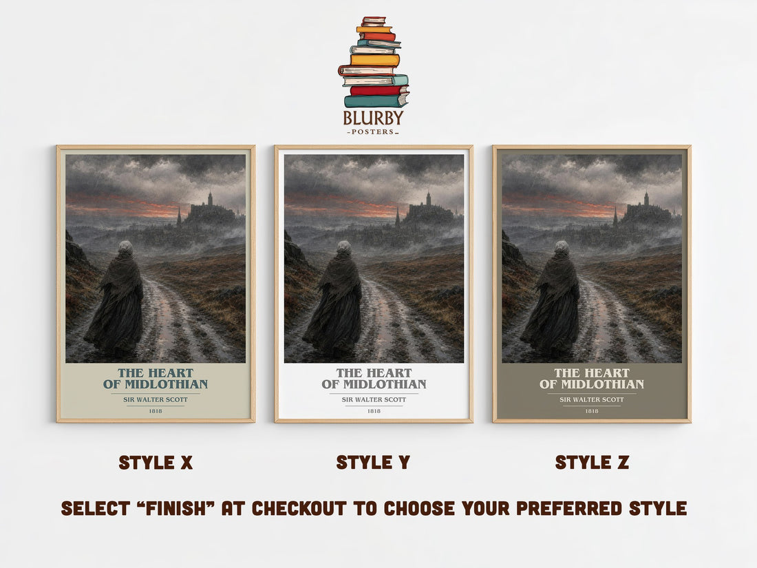 The Heart of Midlothian book cover print in frame leaning in hallway – historical fiction wall art (mockup)