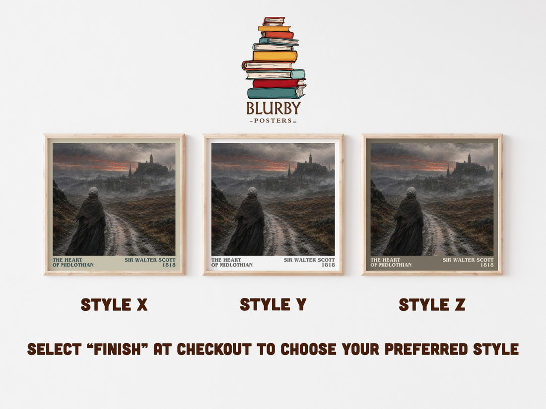 The Heart of Midlothian literary print in frame leaning in hallway – historical fiction wall art (mockup)