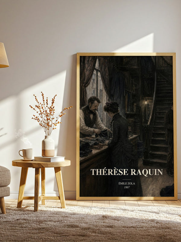 Thérèse Raquin watercolour print in frame leaning in hallway – classic literature wall art