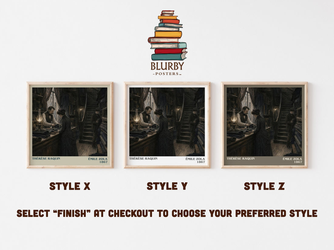Thérèse Raquin literary print in frame leaning in hallway – classic literature wall art (mockup)