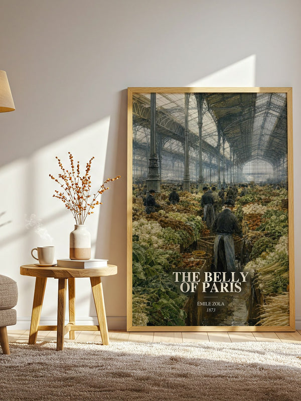 The Belly of Paris watercolour print in frame leaning in hallway – literary fiction wall art