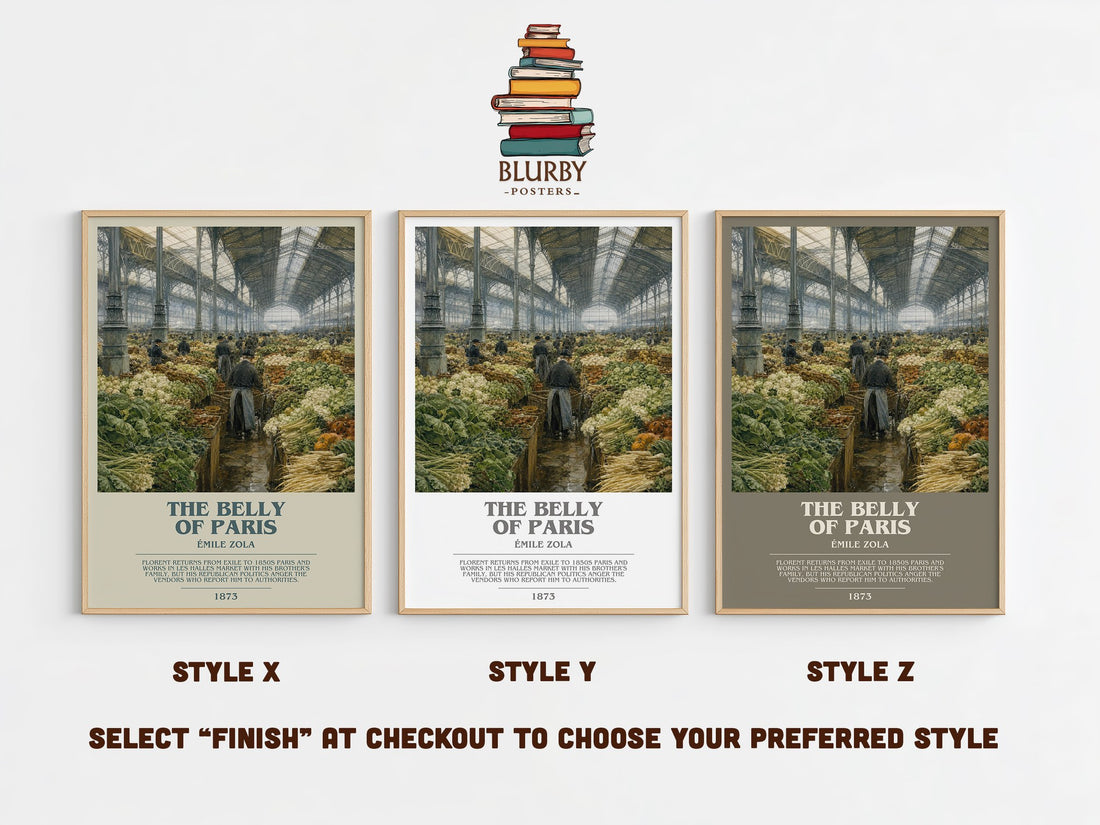 The Belly of Paris bookish print in frame leaning in hallway – literary fiction wall art (mockup)