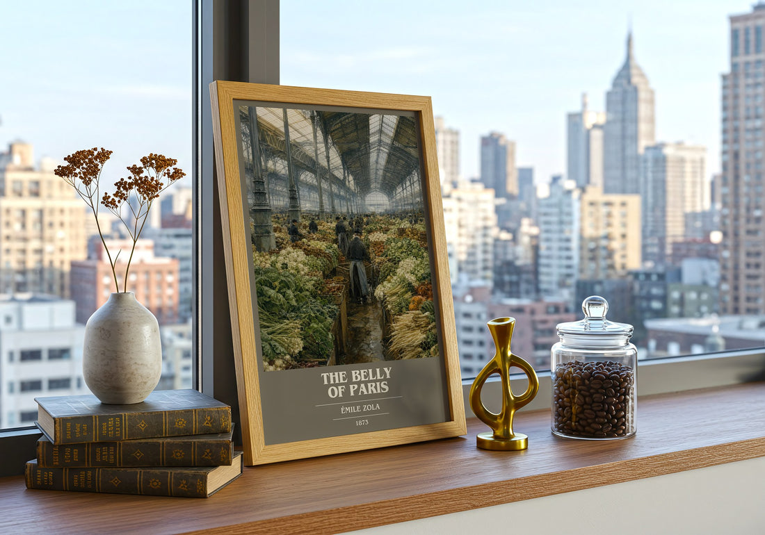 The Belly of Paris book cover print framed by window – literary home decor