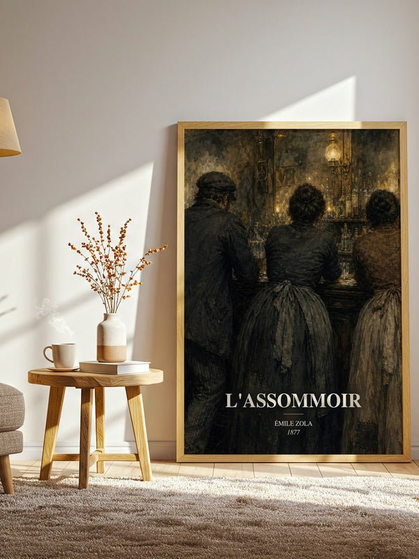 L'Assommoir watercolour print in frame leaning in hallway – classic literature wall art