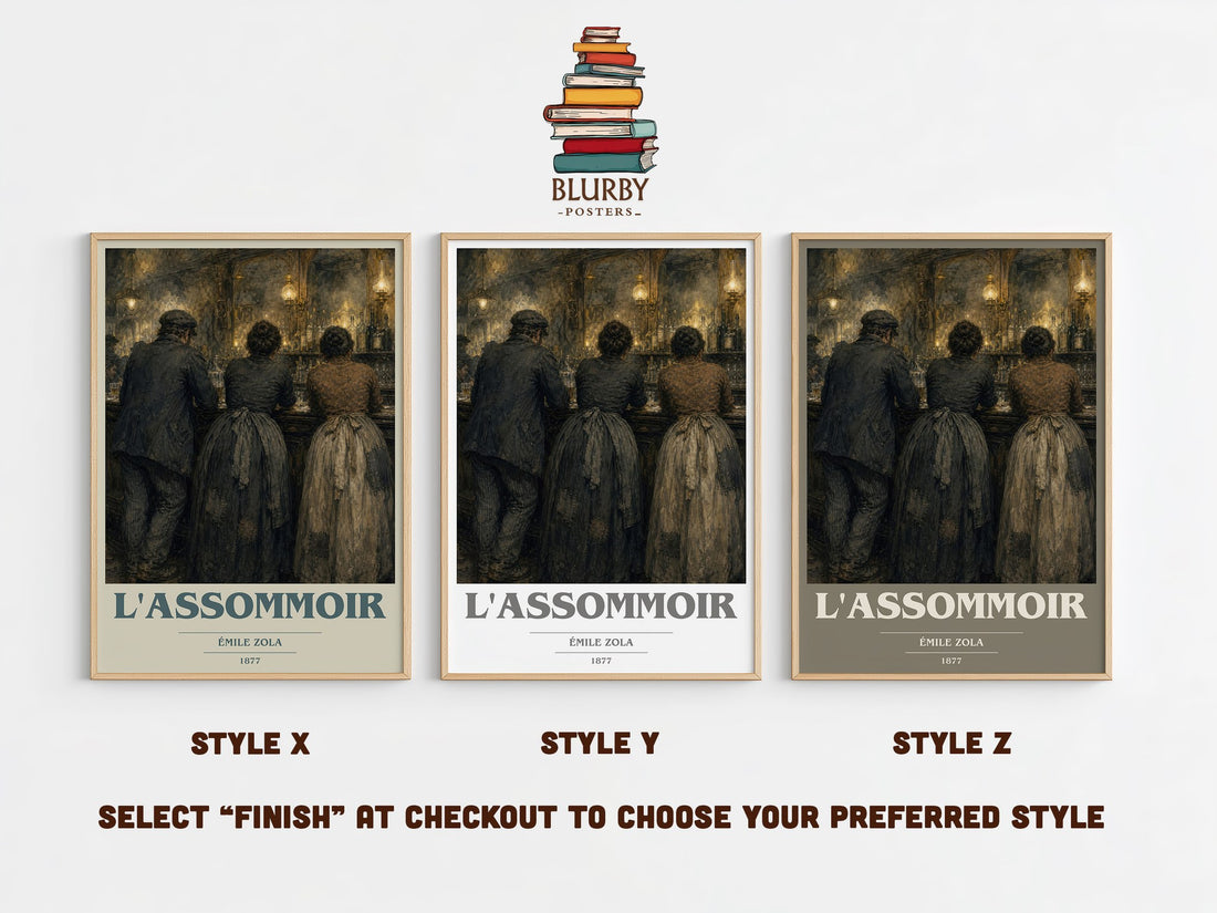 L'Assommoir book cover print in frame leaning in hallway – classic literature wall art (mockup)