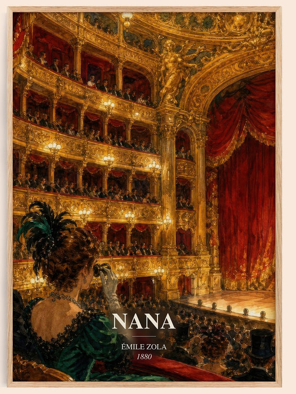 Nana watercolour book poster by Émile Zola – framed literary art print