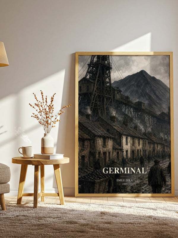 Germinal watercolour print in frame leaning in hallway – classic literature wall art