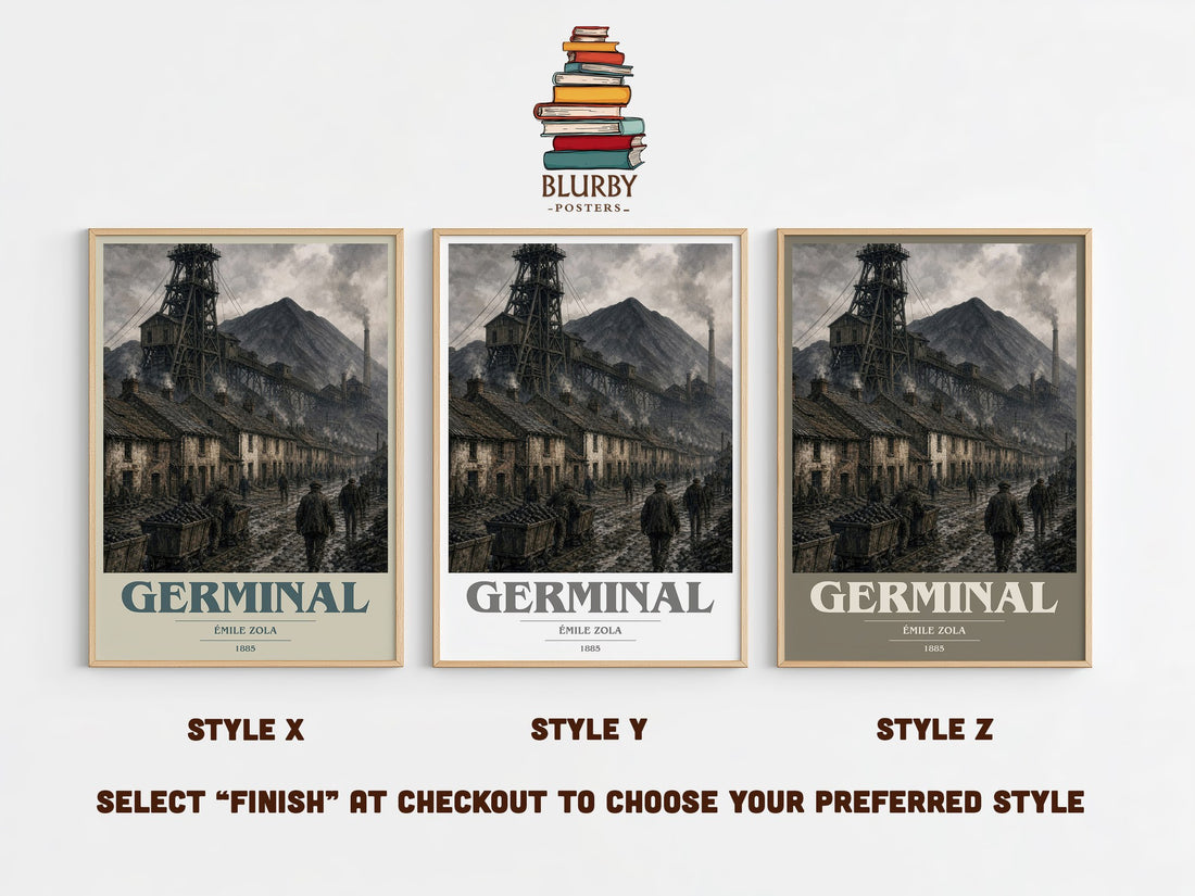 Germinal book cover print in frame leaning in hallway – classic literature wall art (mockup)