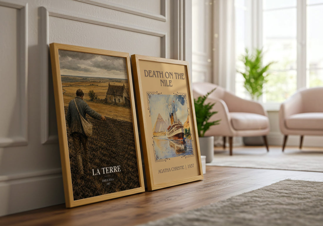 La Terre watercolour print framed by window – literary home decor