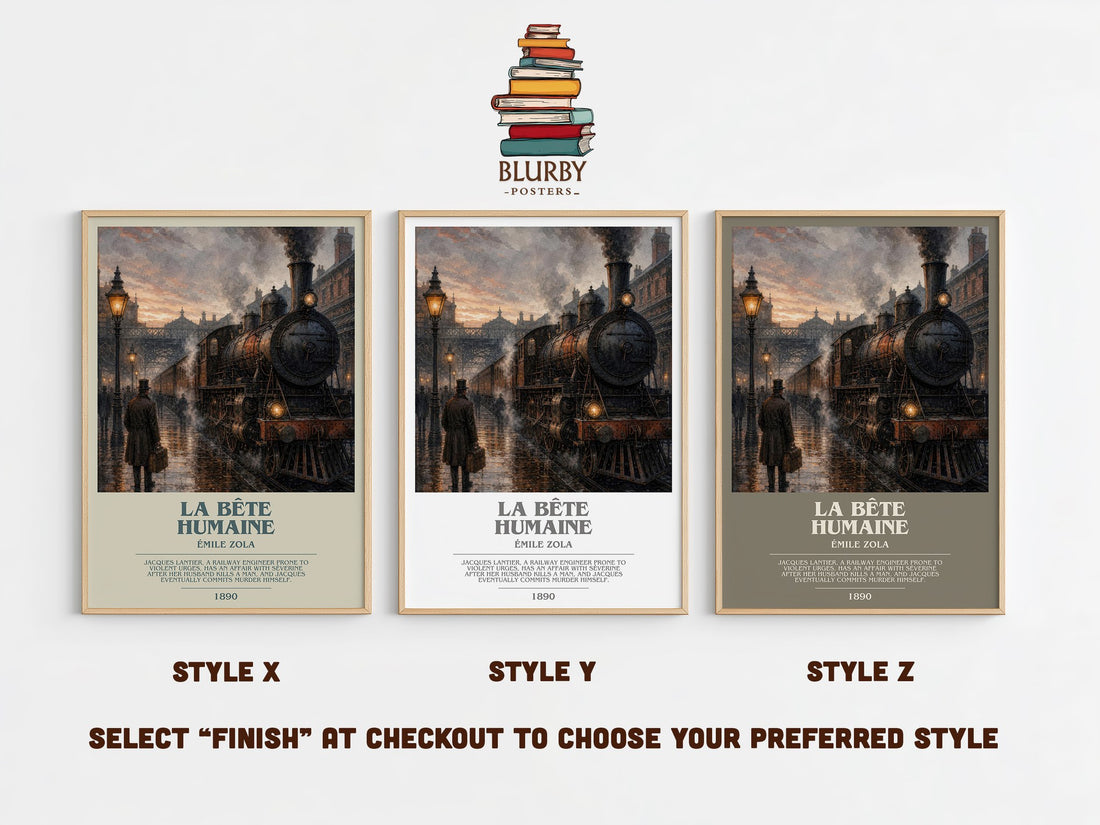 La Bête Humaine bookish print in frame leaning in hallway – classic literature wall art (mockup)
