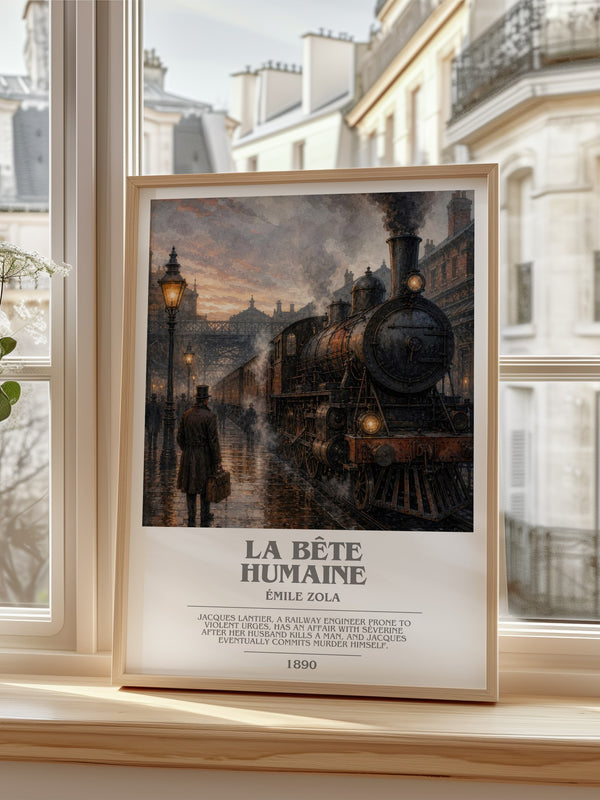 La Bête Humaine bookish poster colour and style options – Émile Zola book art