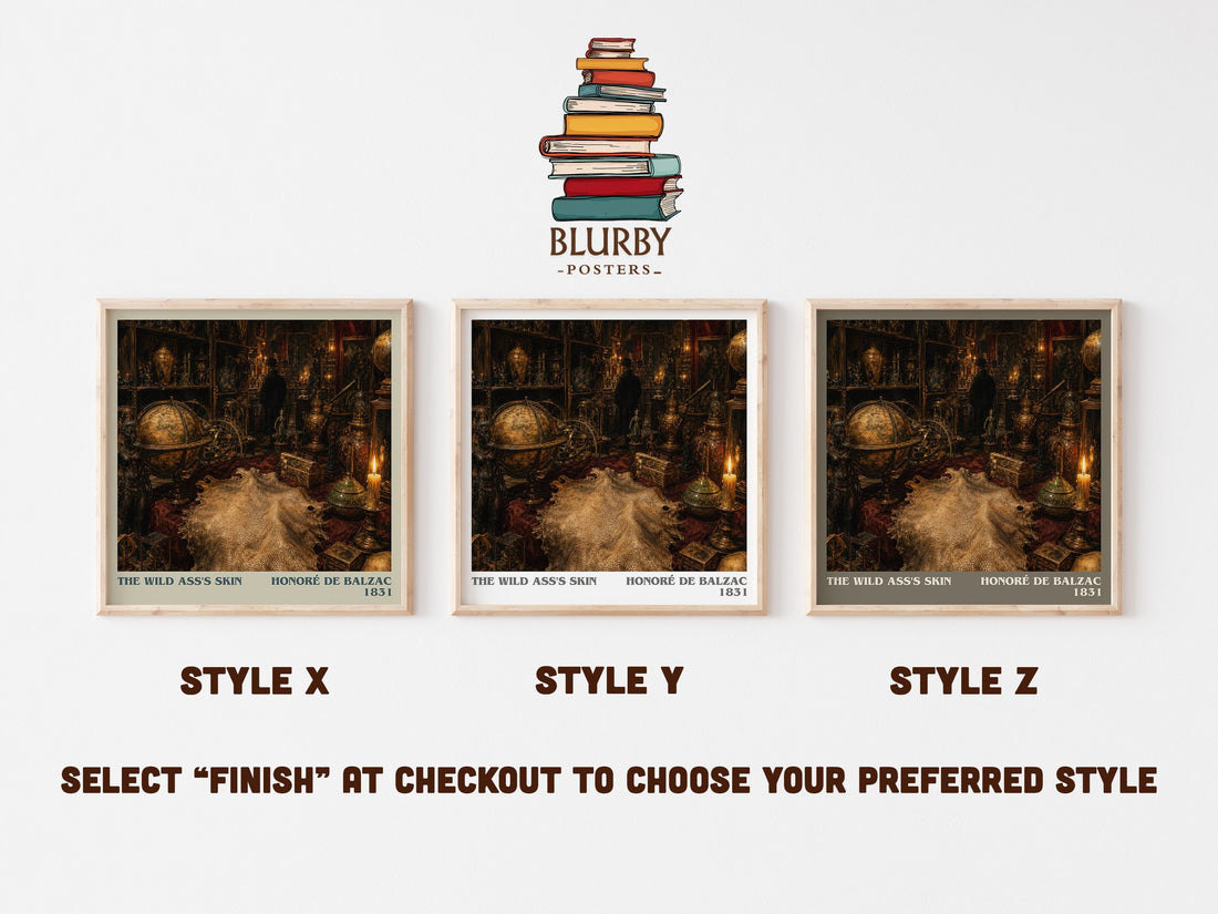 The Wild Ass's Skin literary print in frame leaning in hallway – literary fiction wall art (mockup)