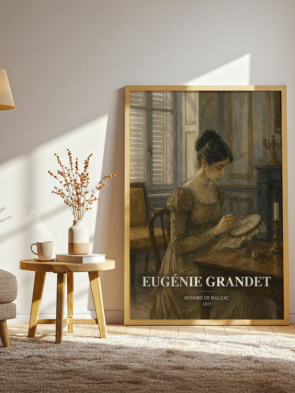 Eugénie Grandet watercolour print in frame leaning in hallway – classic literature wall art