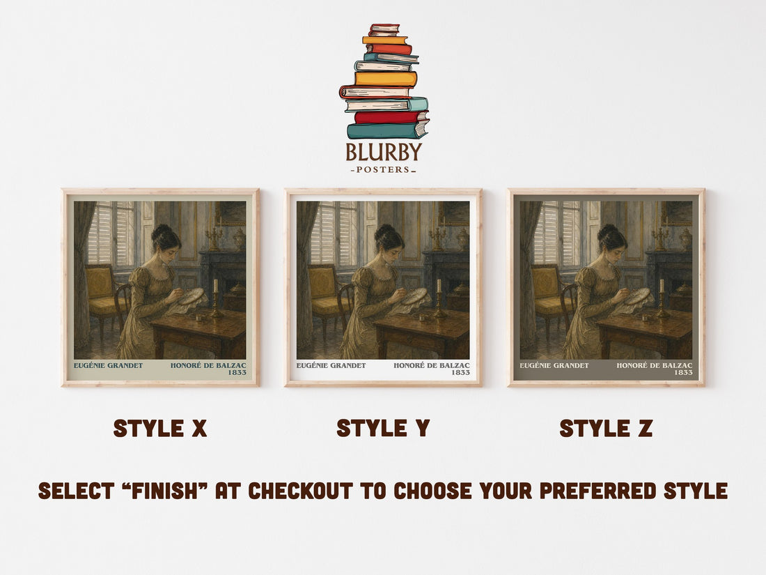 Eugénie Grandet literary print in frame leaning in hallway – classic literature wall art (mockup)