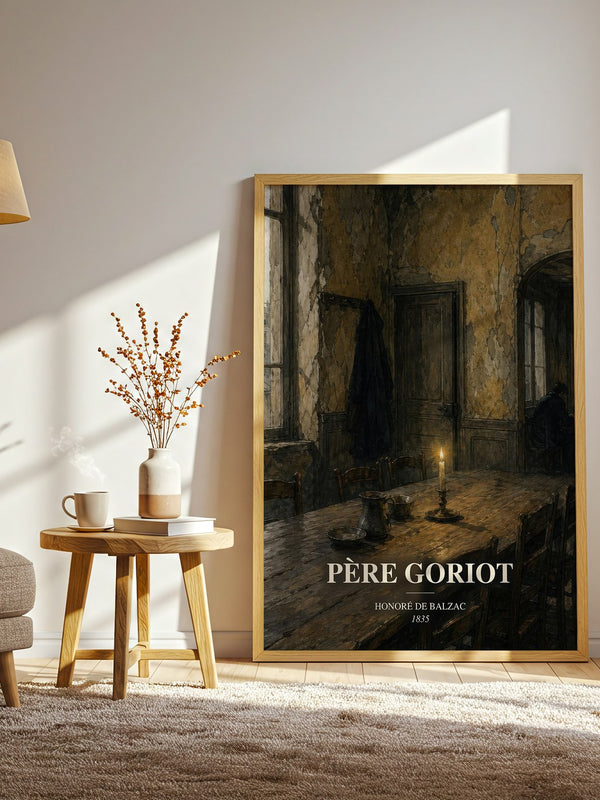 Père Goriot watercolour print in frame leaning in hallway – classic literature wall art