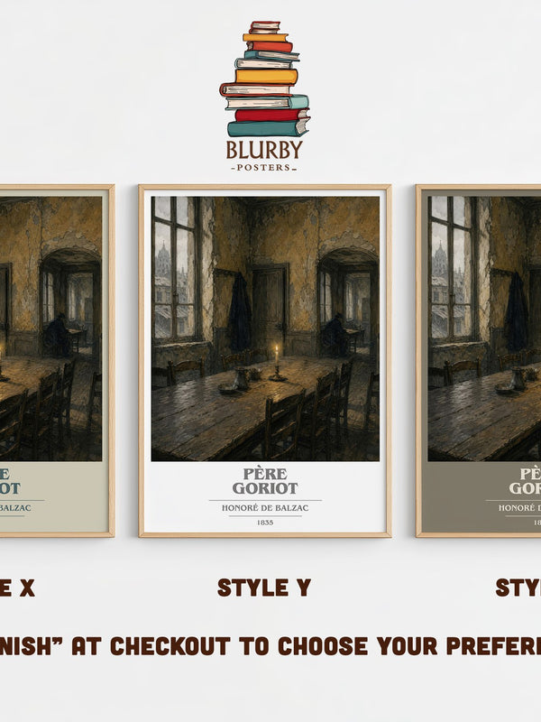 Père Goriot book cover print in frame leaning in hallway – classic literature wall art