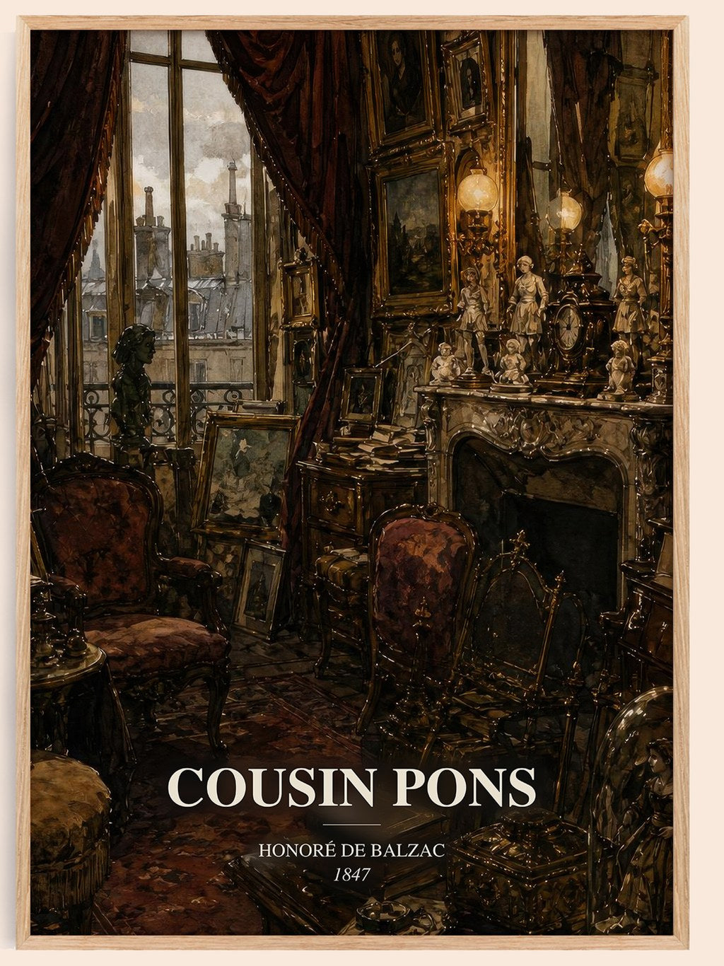 Cousin Pons watercolour book poster by Honoré de Balzac – framed literary art print