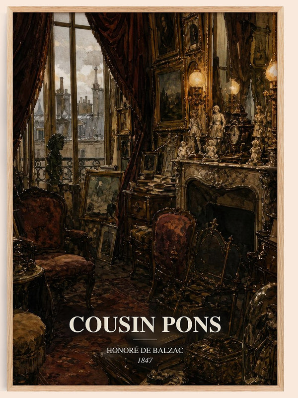 Cousin Pons watercolour book poster by Honoré de Balzac – framed literary art print
