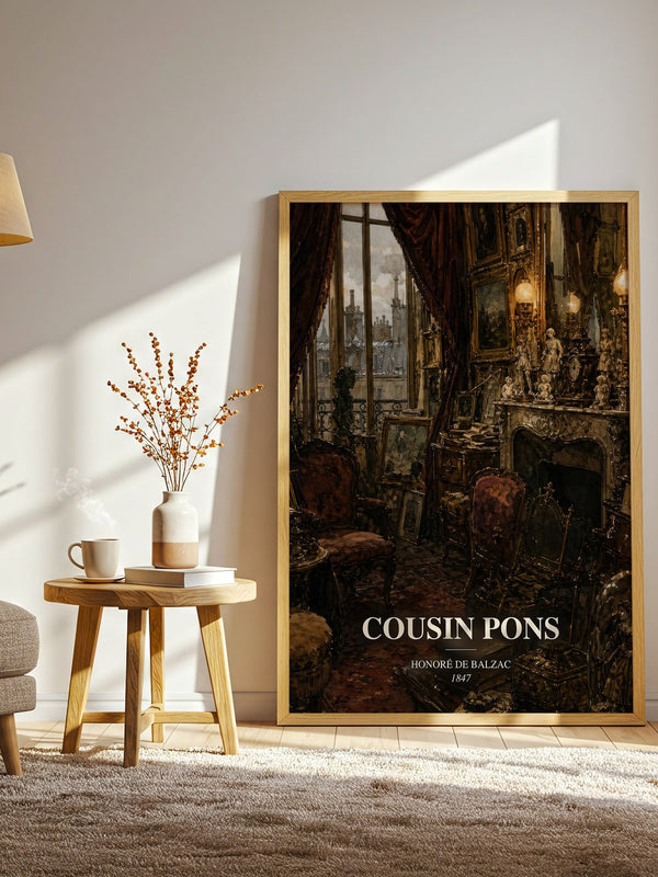 Cousin Pons watercolour print in frame leaning in hallway – classic literature wall art