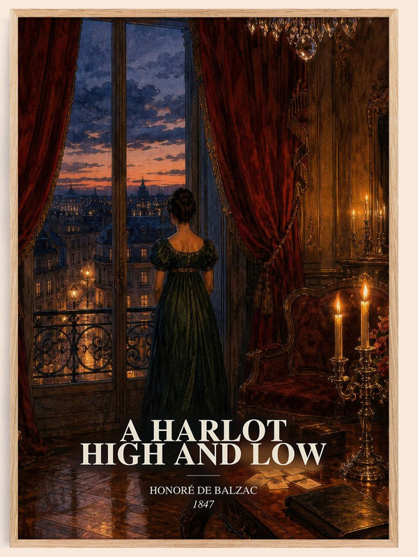 A Harlot High and Low watercolour book poster by Honoré de Balzac – framed literary art print
