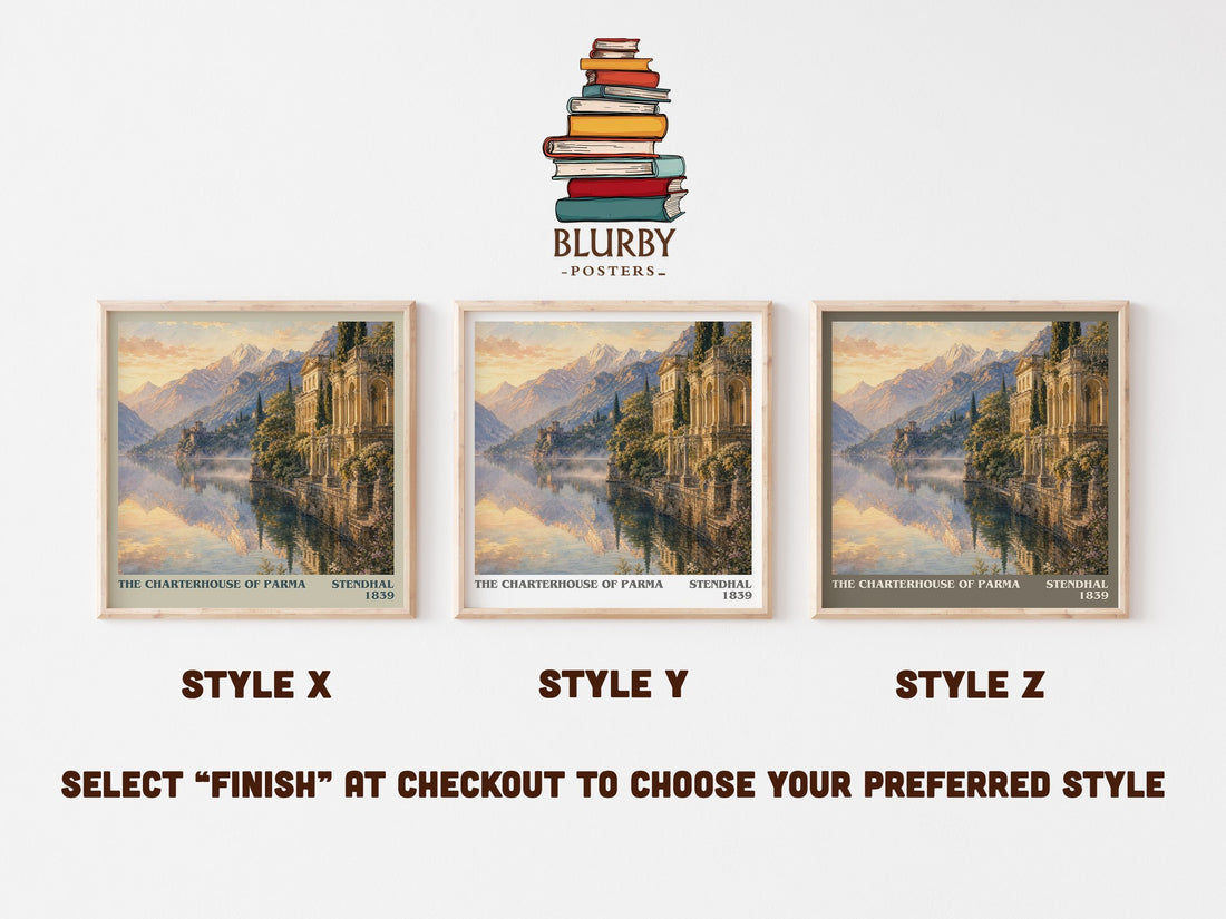 The Charterhouse of Parma literary print in frame leaning in hallway – classic literature wall art (mockup)