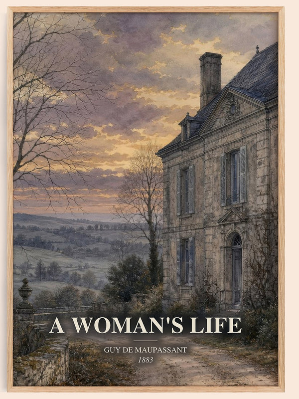 A Woman's Life watercolour book poster by Guy de Maupassant – framed literary art print