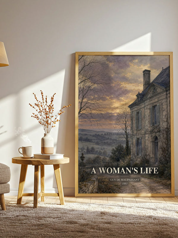 A Woman's Life watercolour print in frame leaning in hallway – literary fiction wall art